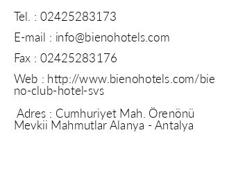 Bione Club Svs Hotel iletiim bilgileri
